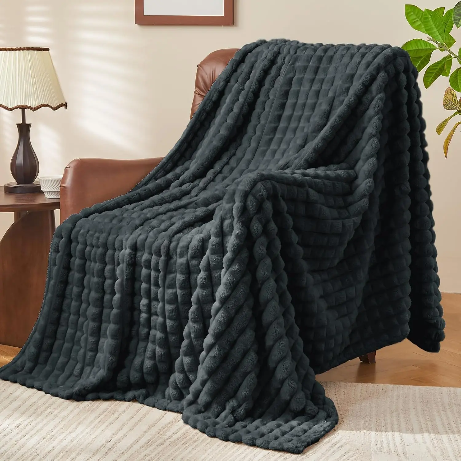 Black Fleece Throw Blanket for Couch, 50x60 Inches |   Soft Blanket for Bed Sofa, Lightweight Plush Cozy for Home Room Decor, Gift for, All Season