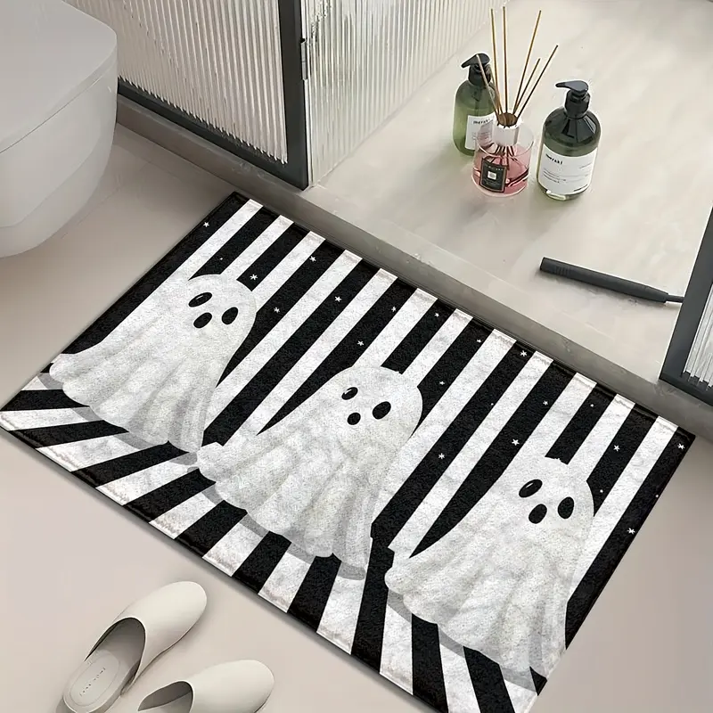 Cartoon Ghost Star Print Quick Dry Washable Minimalist Halloween Bathroom Entry Doormat Water Absorbent Mat