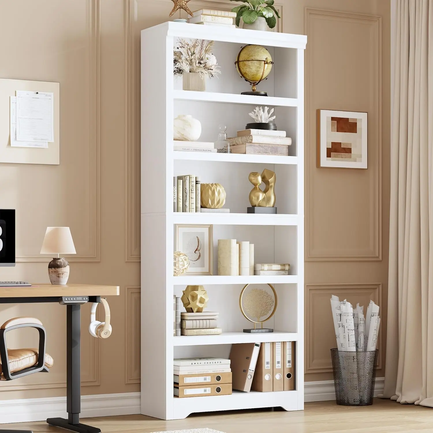 Gaomon Farmhouse Bookshelf, Adjustable Tier Storage Shelf for Home Office Living Room, Tall Wooden Bookcase with Anti-Tip Kit, Rustic Decor, Easy Assembly