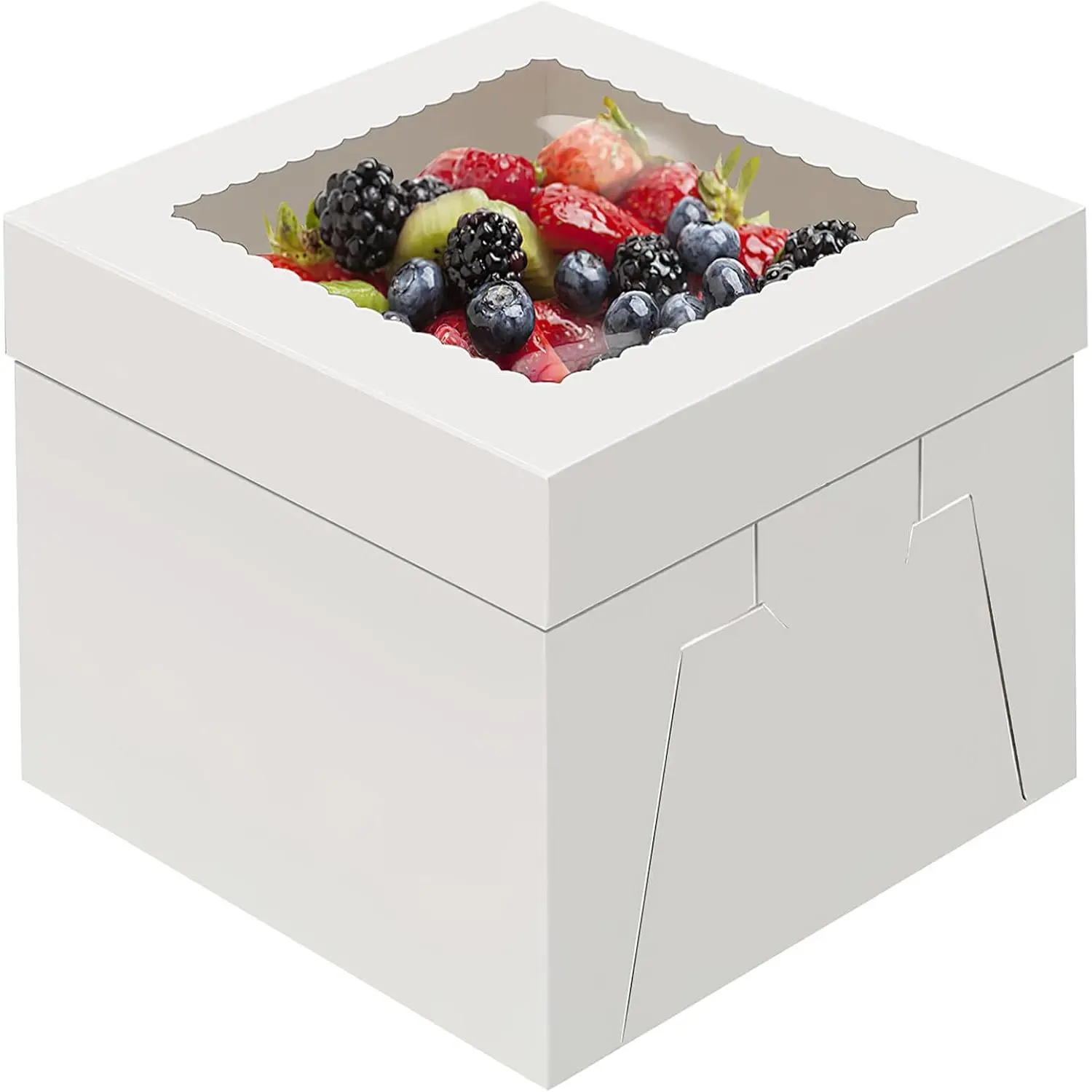 4 Pack Cake Boxes 12 Inch, Disposable Cake Transport Container, Cake Carrier, White Cake Holder with Large Window, for Bakery Cookies Pies Cupcakes Pastry (12×12×8 Inches)