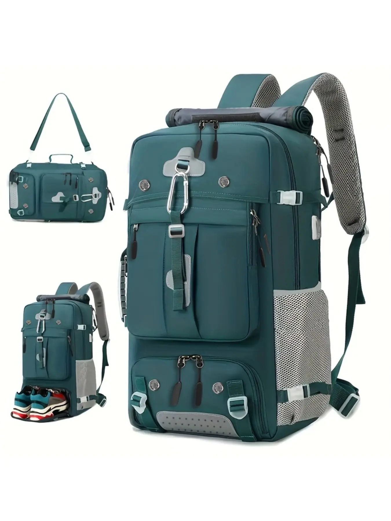 Large Capacity College Travel Backpack with Shoe Compartment, Laptop Sleeve, Adjustable Straps, Durable Polyester, Ideal for Hiking, Camping, School, Work