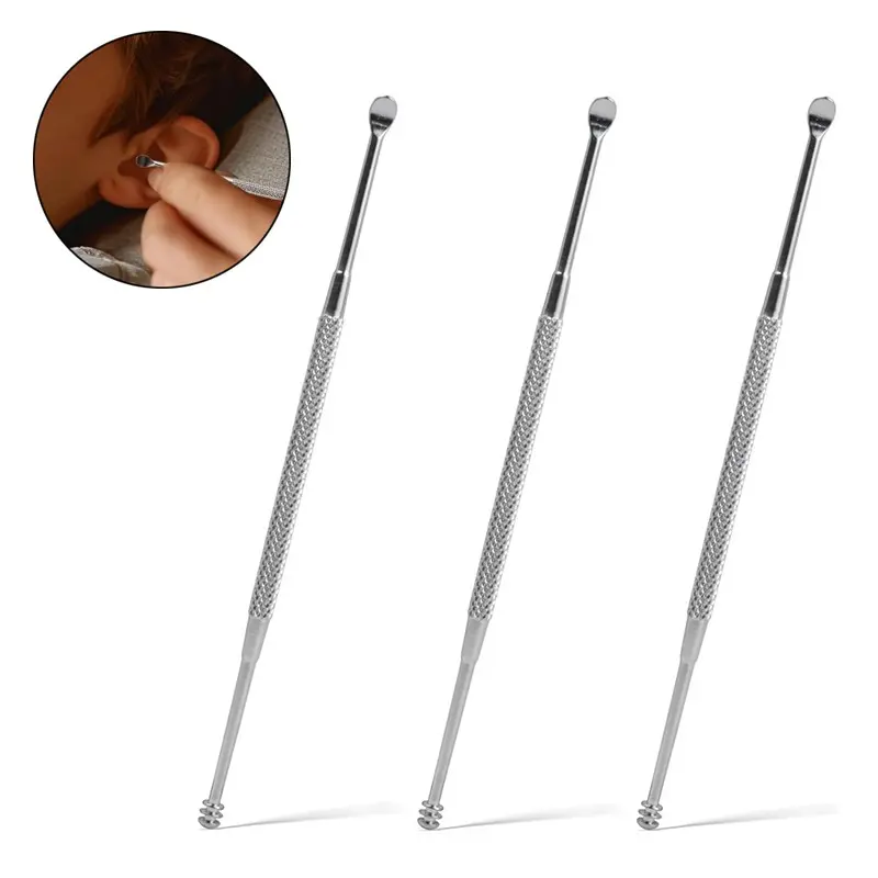 3pcs Stainless Steel Earwax Remover Spoon, Durable Ear Pick Scraper Cleaner Tool, Essential Personal Care Accessory, Ear Pick Set
