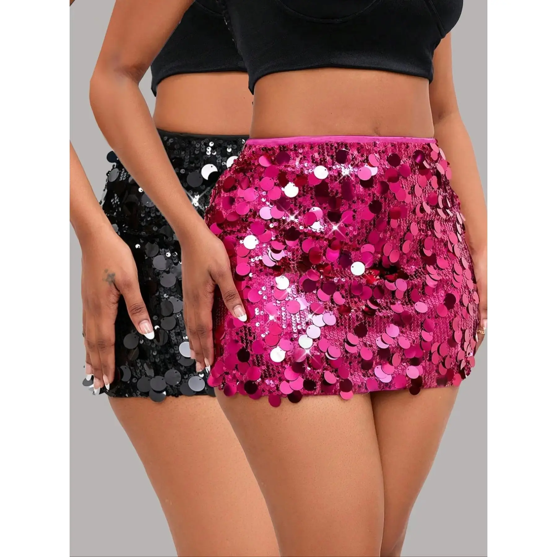 Women's Crystal Sequin Sexy Mini Tight Short Skirt, Beach Holiday Party Festival Half Dress, Slim-Fitting Plain Style