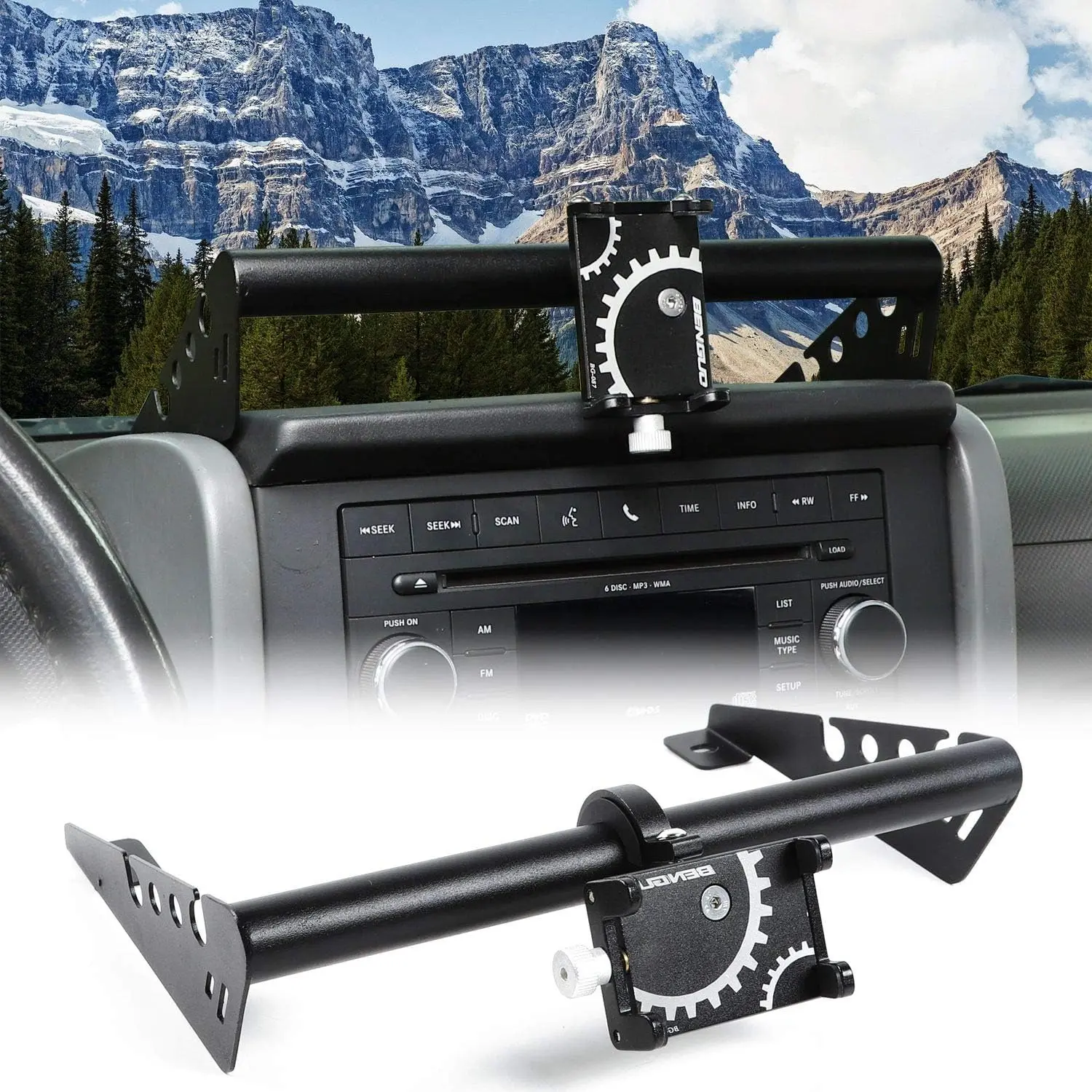 Heavy-Duty Metal Iron Dashboard Phone Holder, Screw-Fix Dash Mount for 2007-2010 Jeep Wrangler JK Series JKU Rubicon Sahara Sport, Expandable, Adjustable