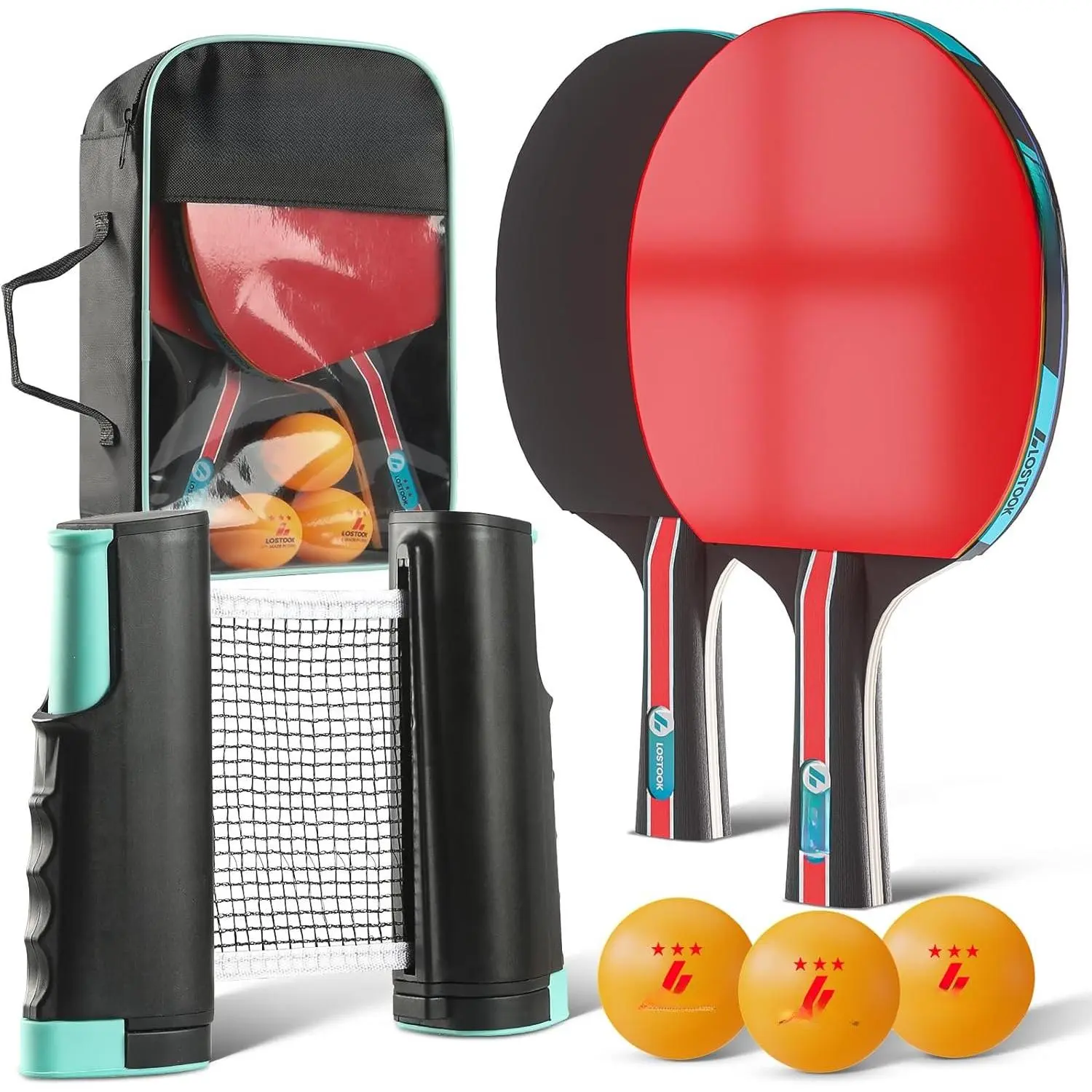 Professional Ping Pong Paddles Set of 2/4 with Table Tennis Rackets and 3  Balls, Portable Ping Pong Table Net with Clamps for Any Table, /Outdoor