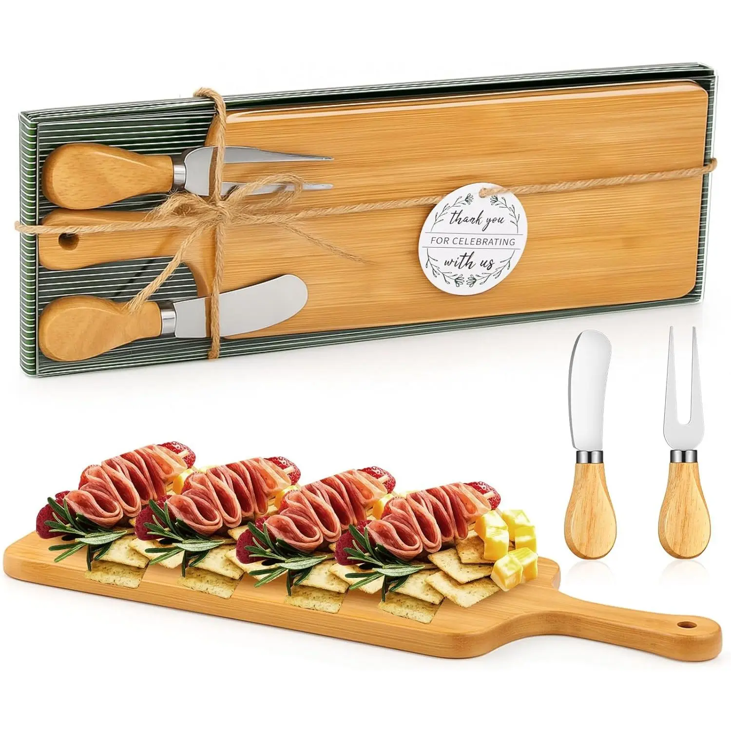 1 Set  Shower  Prizes Cheese Board  Sets,  Color | Mini Charcuterie Board with Handle, Metal  Fork,  Box with Tag For  Shower Winners, Bridal Wedding Guests Favors