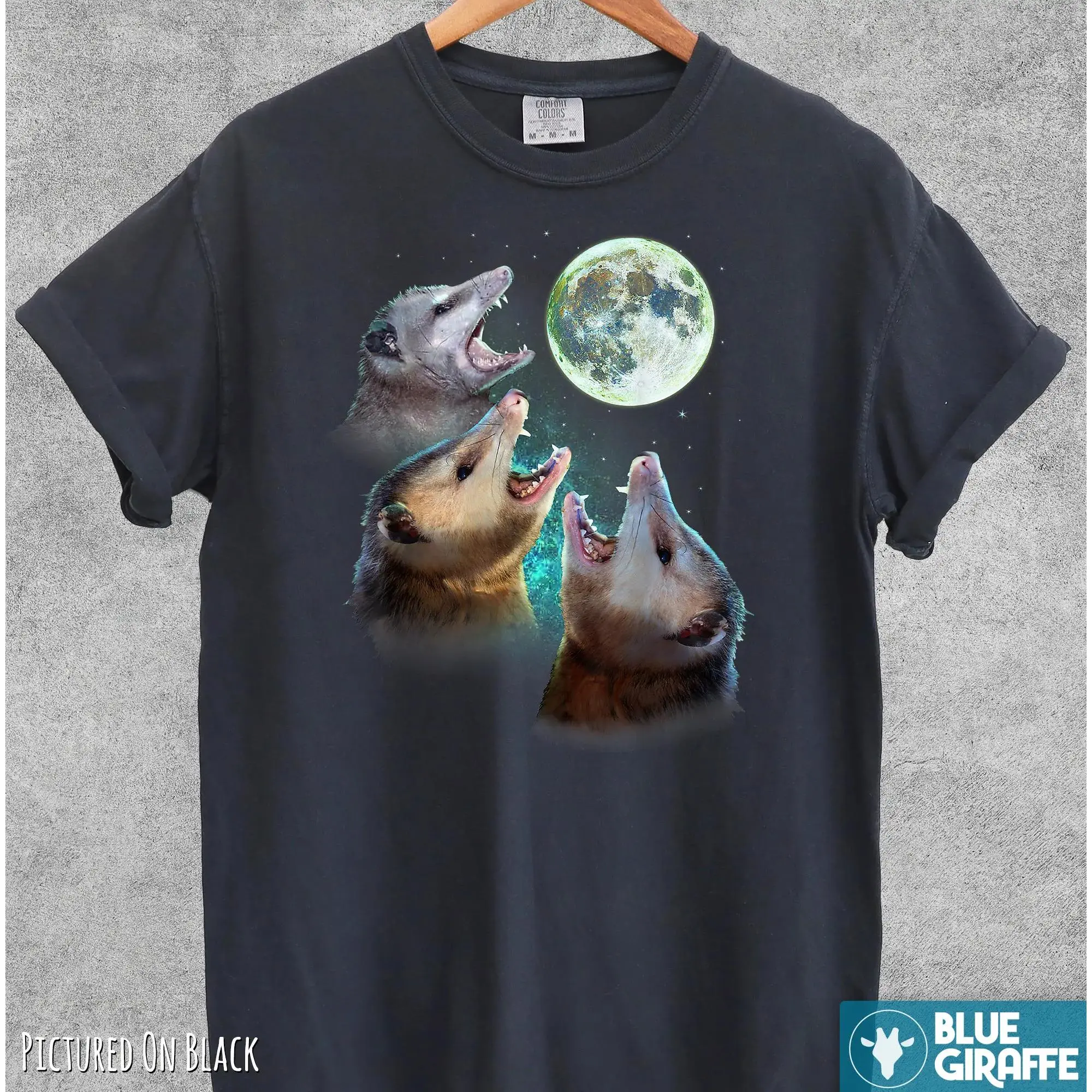 Three Possums Howling at Moon Vintage T Shirt, Retro Opossum Lover shirt, Funny Possum Tee, Distressed Unisex Tee, Comfort Colors Shirt..,patrick,casual