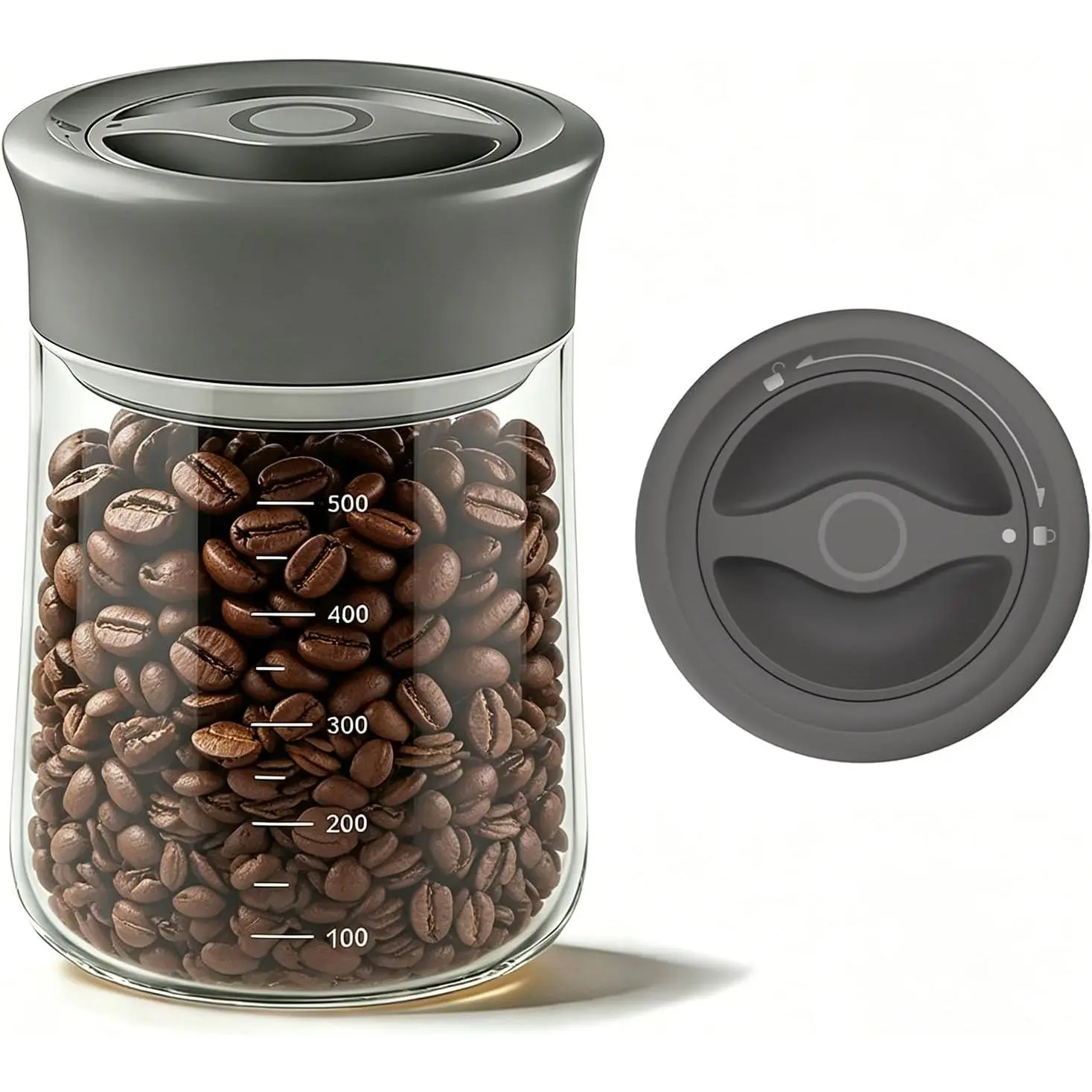 Airtight Coffee Bean Storage Container with  Ring, Twist Seal Glass Storage Jars with , 500ml/17oz Wide Mouth  Jars & Canisters for Coffee Grounds, Creamer, Candy, Flour Sugar