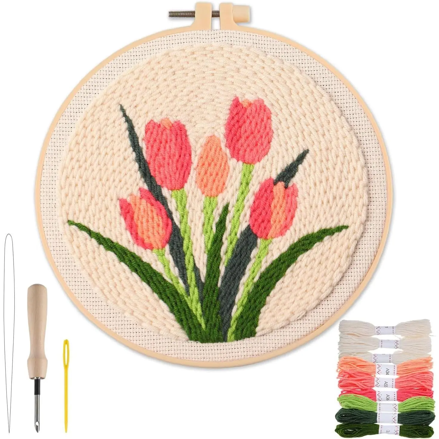 Punch Needle Kit for Adults & Beginners with Step-by-Step Guide & Video | Includes Patterned Fabric, Hoop, Needle, Yarns – Easy Embroidery Craft Kit, Perfect Hobby Gift for WomenGift