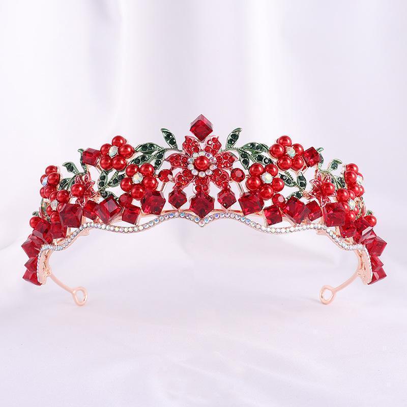 Baroque Purple Crystal Wedding Crown for Women Rhinestone Pearls Tiaras and Crowns Queen Bride Headdress Girls Hair Jewelry