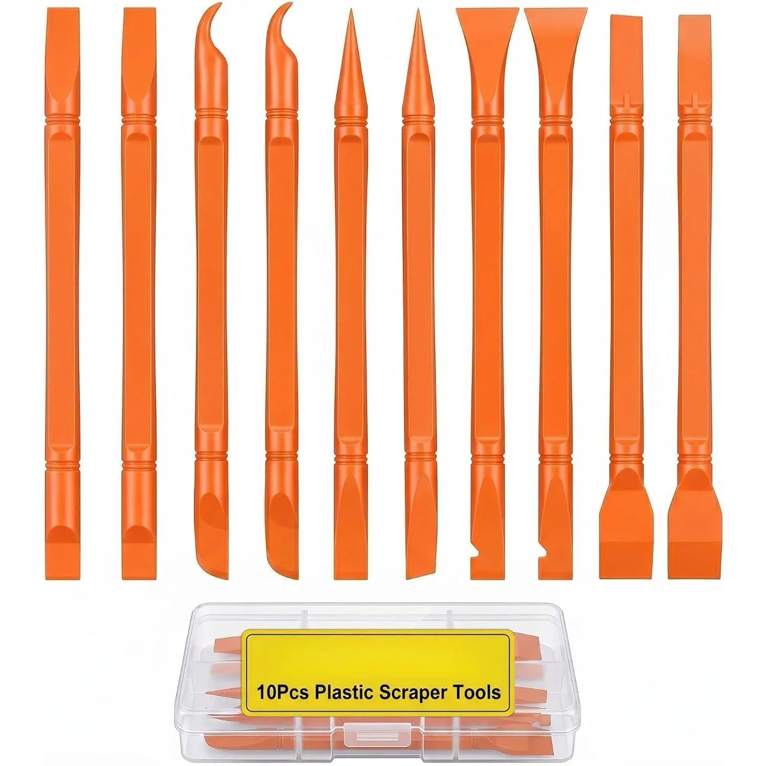 10 count Plastic Scraper Tools with Storage Case,  Detailing Tools Kit, Multi-Purpose Cleaning Sticks for Tight Gaps, Removing Stickers, Labels,  & Dirt, Orange