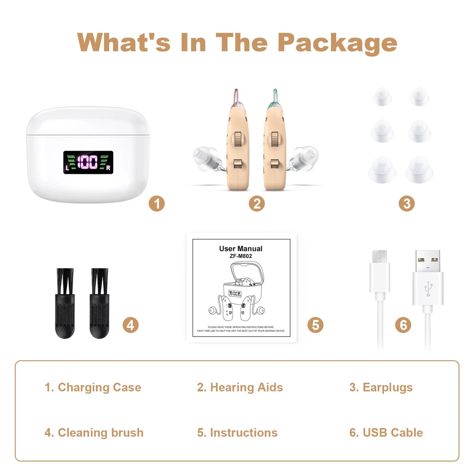 Digital hearing aid for the elderly rechargeable hearing aid for the deaf adjustable sound amplifier portable charging case