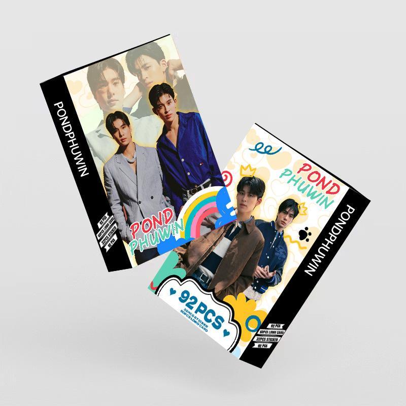 92Pcs/Set Thailand Stars PondPhuwin Laser Lomo Card Pond&Phuwin Characters Small Cards Photocard With Stickers Fans Support Card