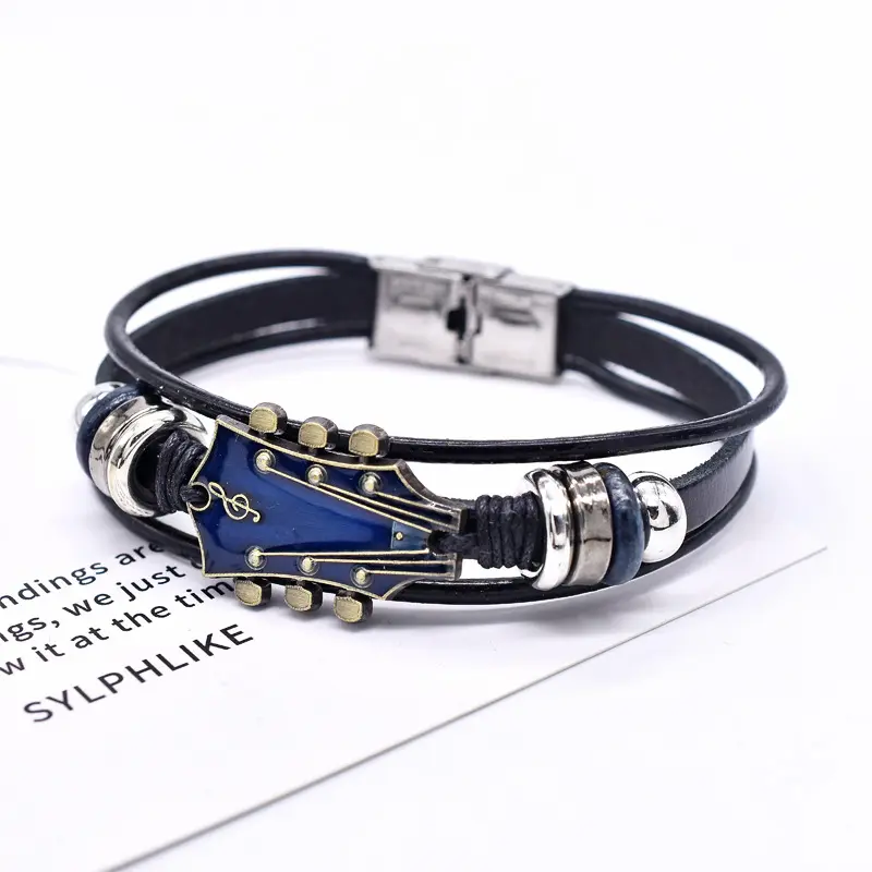 Vintage Guitar Leather Bracelet Rock and Roll Tribute, Unique Gift for Musicians and Music Lovers