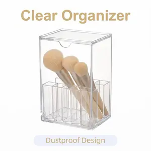Transparent dust-proof cosmetic brush storage box, acrylic desktop dresser storage box, used for cosmetic brushes, lipstick, eyeliner, skin care products and perfume, dresser multi-function beauty tool storage box