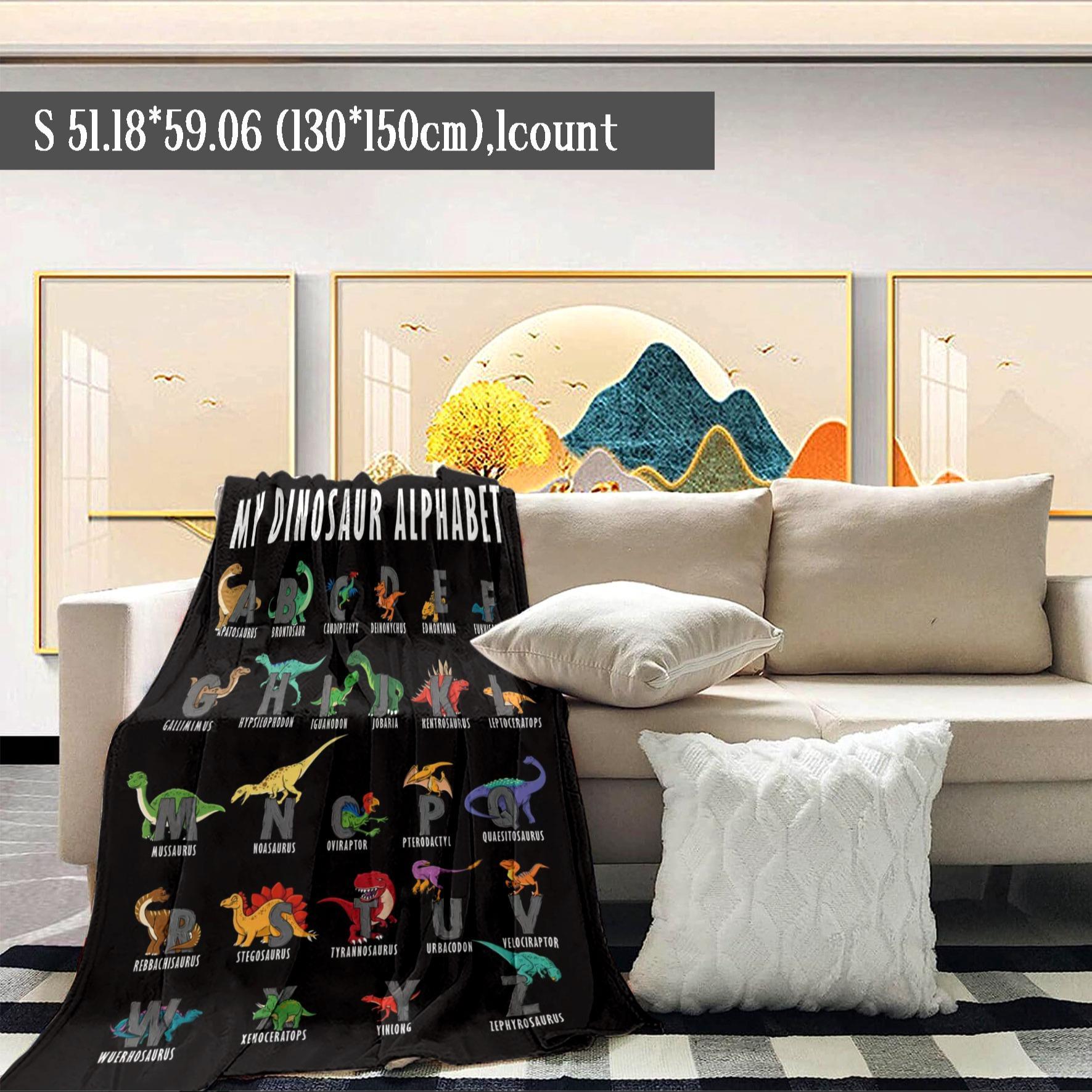 Dinosaur Alphabet Pattern Blanket, 1 Count Soft  Air-conditioned Room Throw, Warm Nap Blanket for Home Office Travel Camping