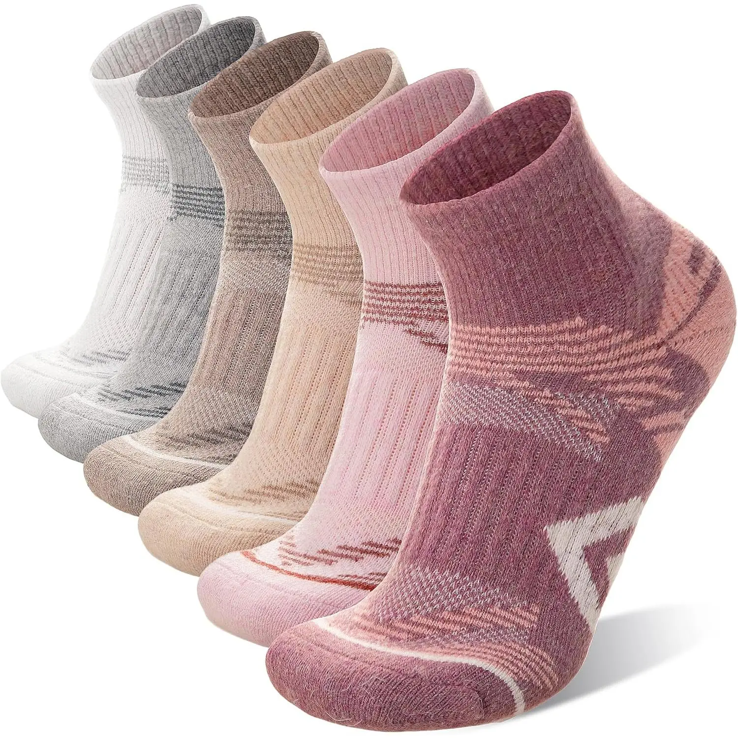 6 Pairs Merino Wool Quarter Ankle Hiking Running Socks Compression Thermal Thick Cushion Socks  Women Men