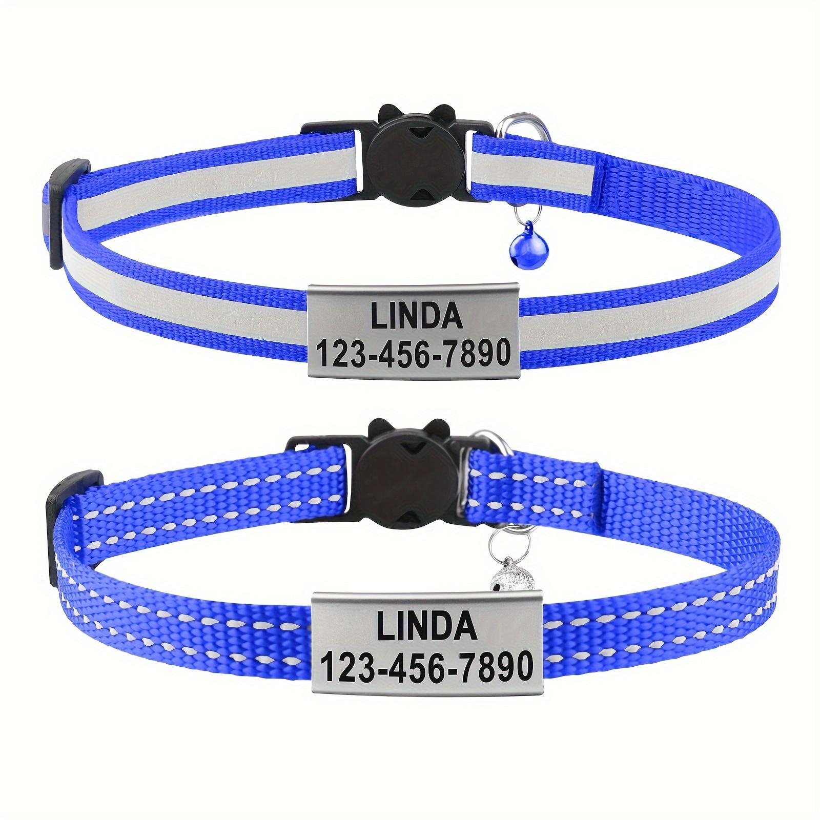 2 Packs Cat Collar With Name Tag, Personalized Reflective Cat Collar Breakaway With Bell For Boy & Girl Cats, Blue