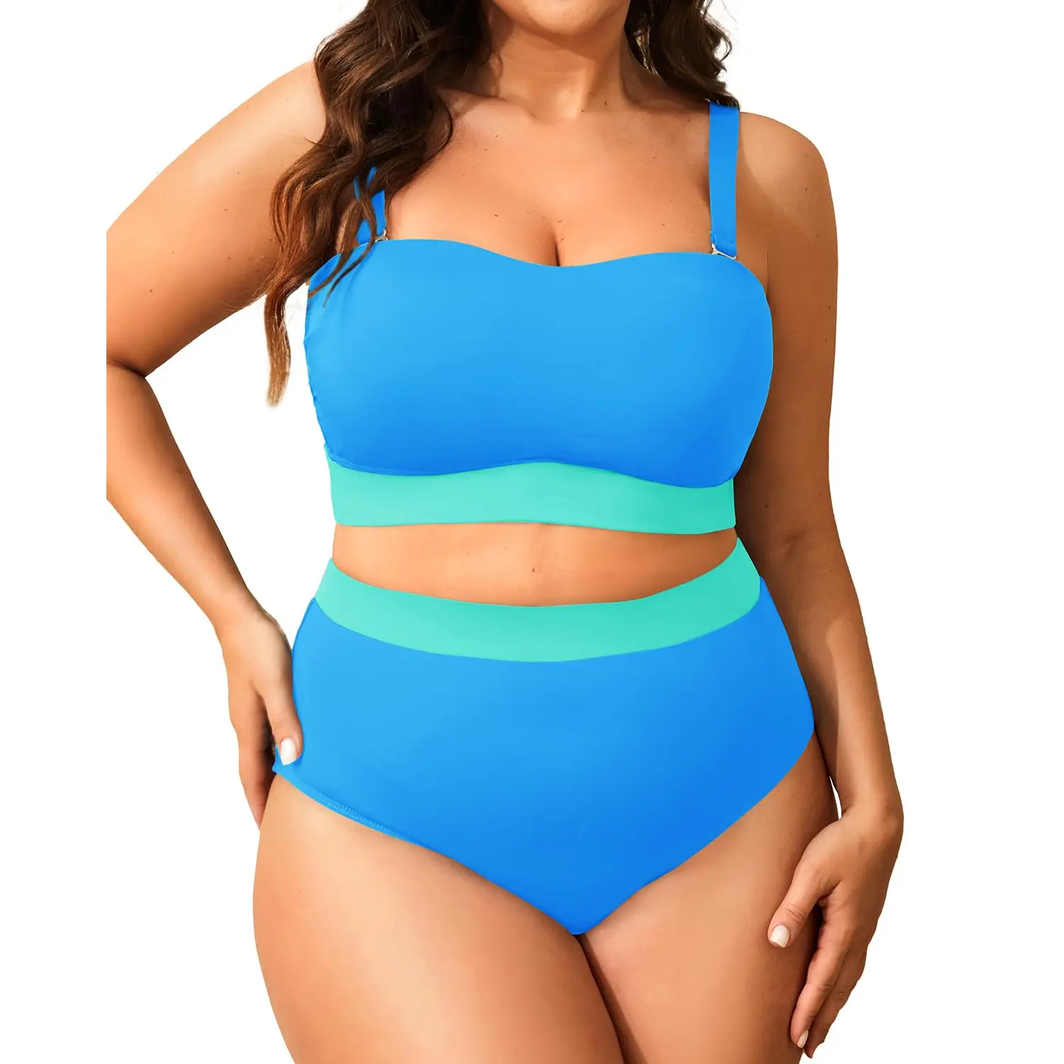 Tempt Me Women Plus Size Swimsuit Plus Size High Waisted Bikini Bandeau Two Piece Swimsuit with Adjustable Straps Strapless Swimsuit Full Coverage Bikini Sets for Women High Wasted Bath Suits Tummy Control