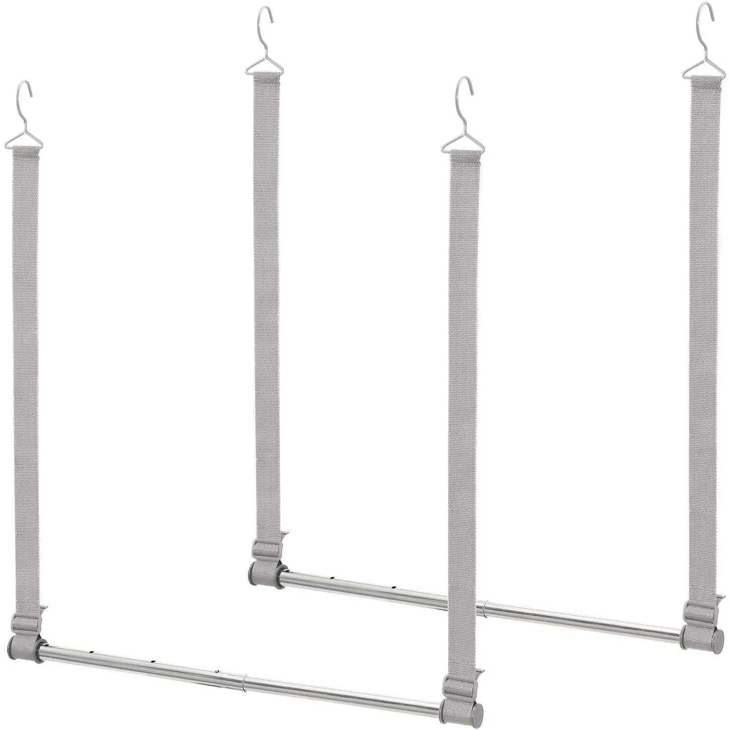 Hanging Closet Rod, Adjustable Width and Height Closet Hanging Organizer, Space-Saving Clothes Hanging Bar, Closet Extender Hanging Rod Double Closet Hanging Rod, 2 Pack Webbing