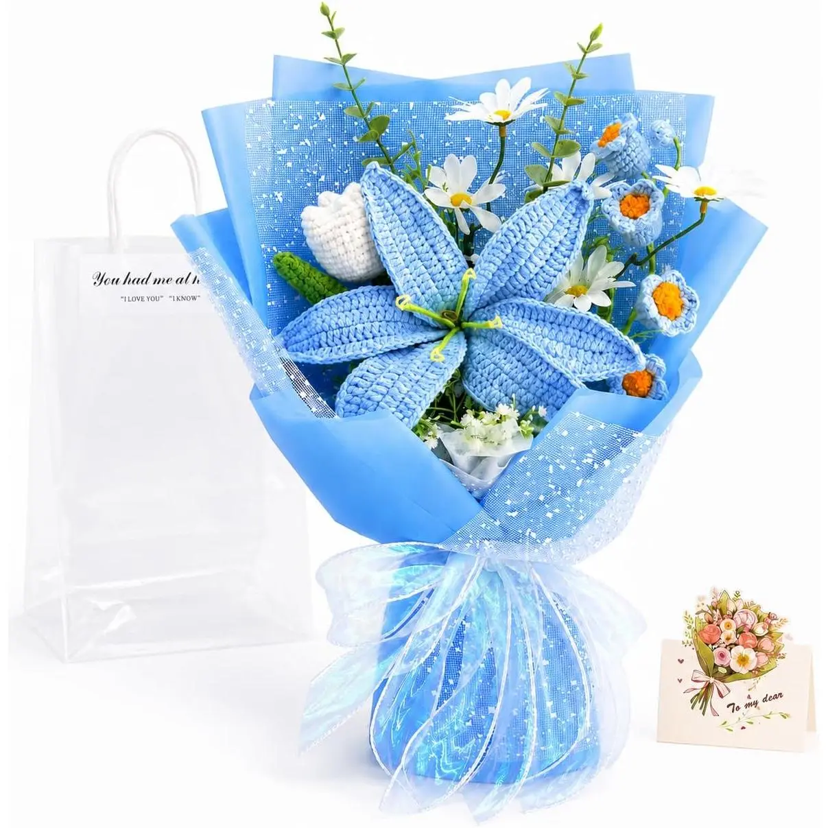 Crochet Blue Lily Flower Bouquet