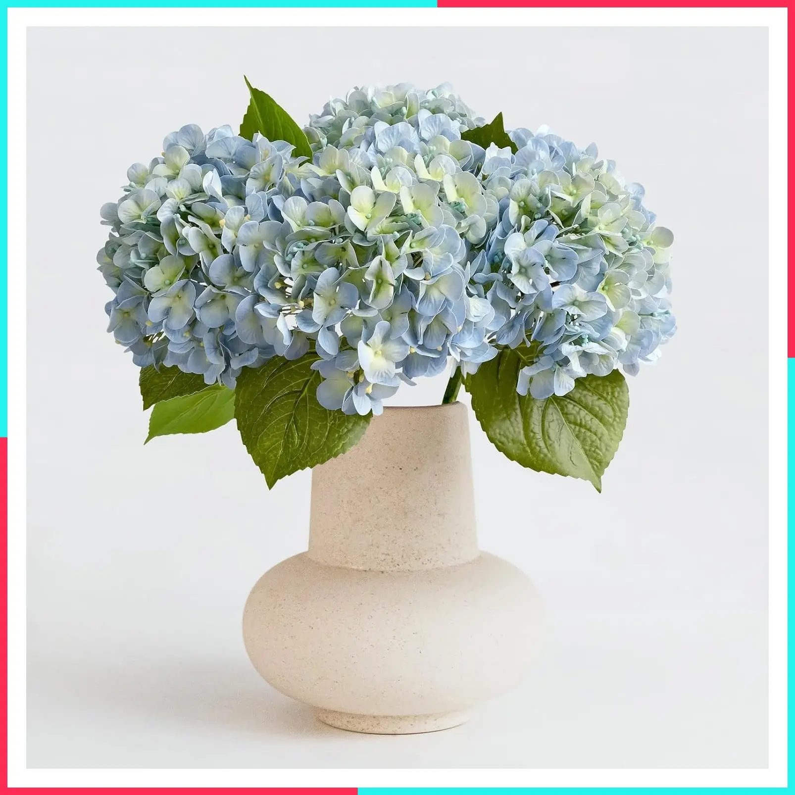 20" 4PCS Large Light Blue Artificial Hydrangea Flowers Real Touch Latex Silk Bouquet with Stems and Leaves for Wedding Party Home Office Table Arrangements