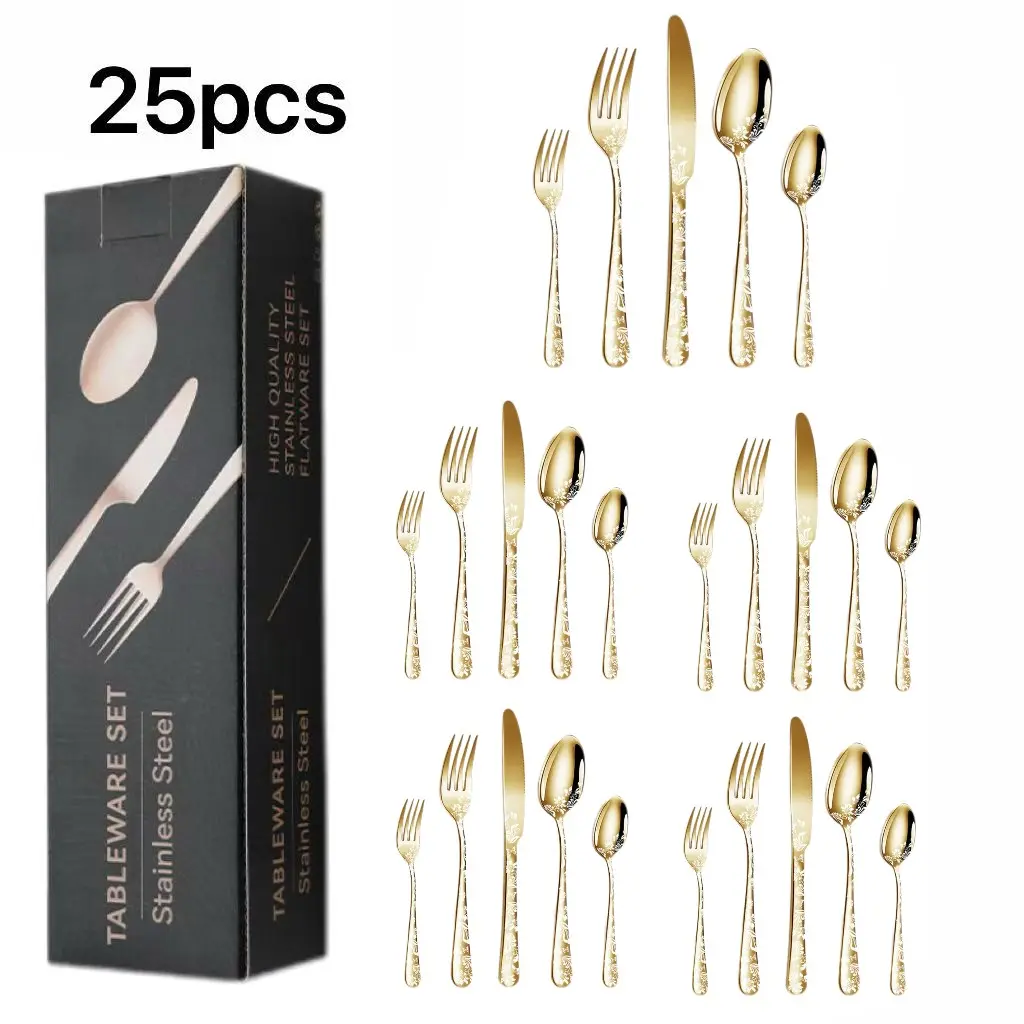 Stainless Steel Cutlery Set, 5/10/15/20/25/30/40/60 Pieces, Dishwasher Safe, Heat Resistant, Durable, Western Steak Knife Fork Spoon Set