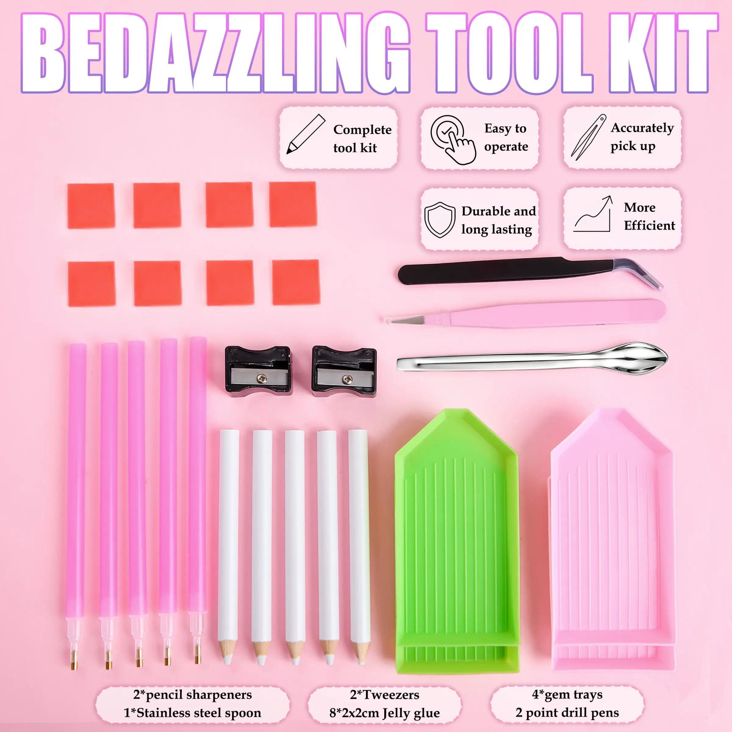 1Set New Professional 25-piece Manicure Nail Art Tools Kit with Creative Tools White Crayon, Rhinestone Picker,Tweezers,Spoon,Clay,Tray Accessories for DIY Nail Bedazzling Rhinestones Ornaments
