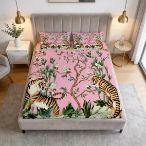 Pink Tiger Print Pattern Bed Sheet Set, 1 Bed Sheet With 2 Pillowcases (Excluding Pillow Core), Suitable For Teenagers And Adults' Bedrooms, Dormitories And Guest Rooms, Suitable As a Gift