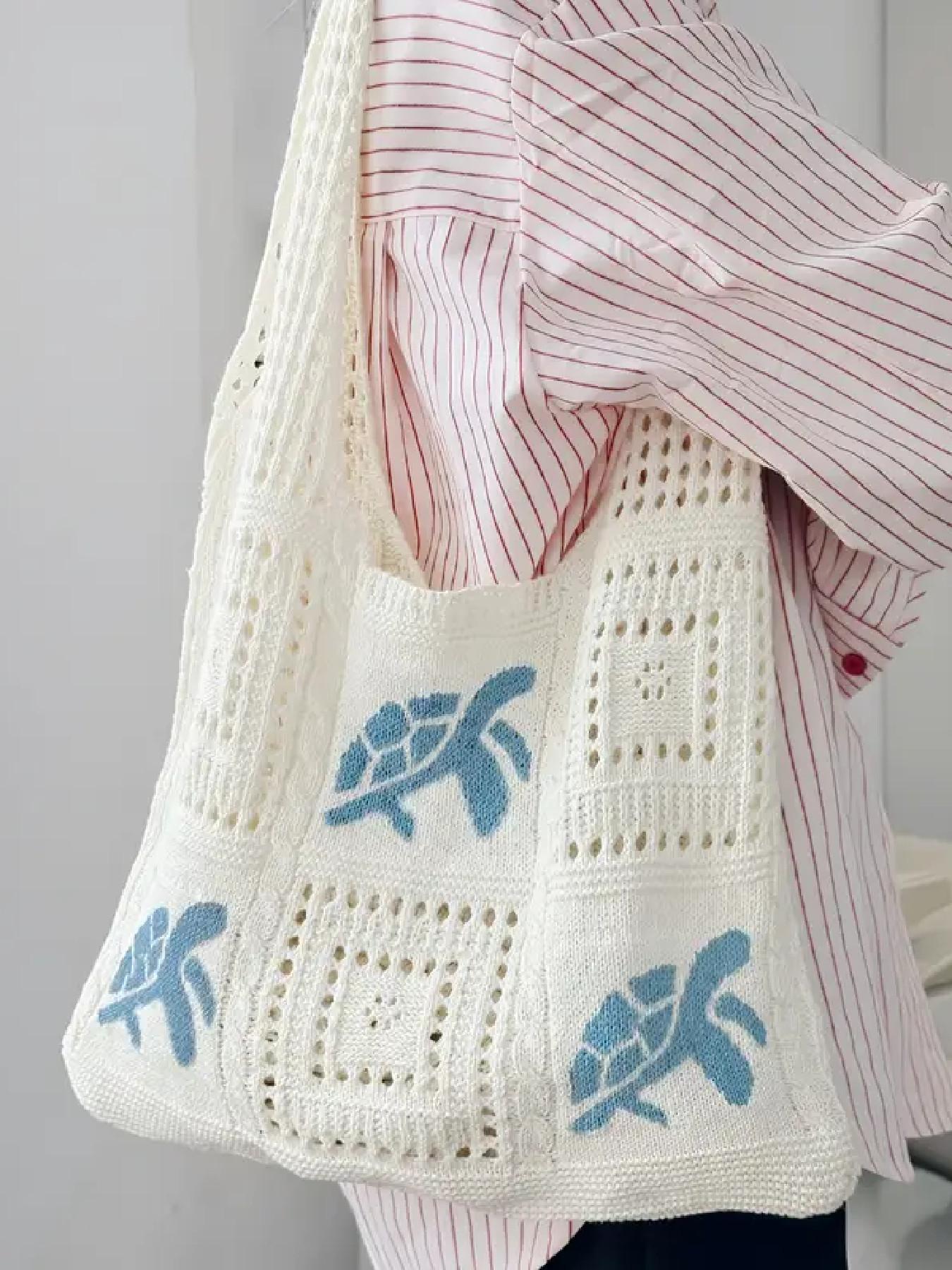 Ladies' simple casual hollow design shoulder bag, fashionable daily personalized pattern knitted bag, Colorblock Bag, Crossbody Crochet Bags