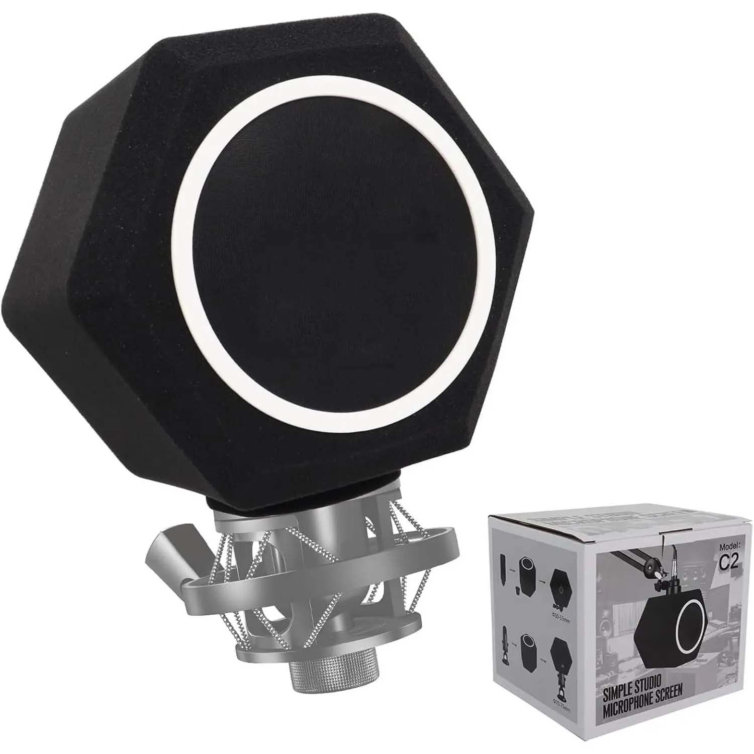 Microphone Isolation Shield – Isolation Shield for Recording, Universal Microphone Isolation Ball with Dual Pop Filter for USB & Condenser Mics, Noise Reduction for Podcast, Voiceover, Singing, Live