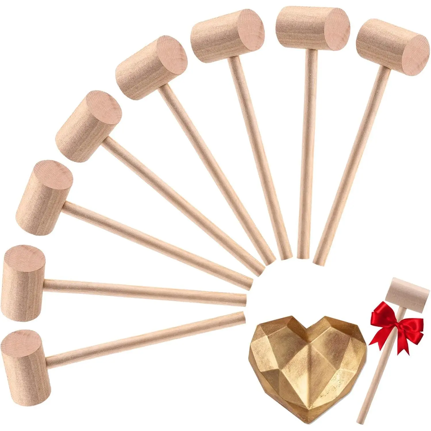 16 Pack Mini Wooden Hammer for Chocolate Breakable Heart, Seafood Shellfish Crab Lobster Cracking Tool, Small Solid Hardwood Mallet, Craft Tools, Party Game Props