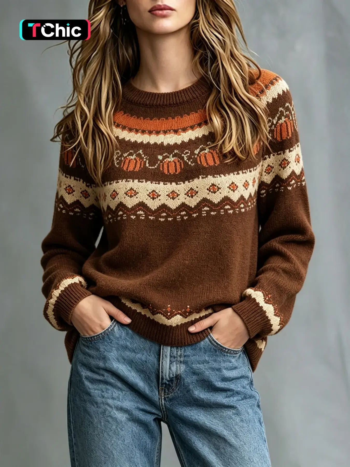 Women's Round Neck Halloween Pumpkin Jacquard Fall Winter Daily Festive Party Casual Fashion Regular Fit Pullover Sweater