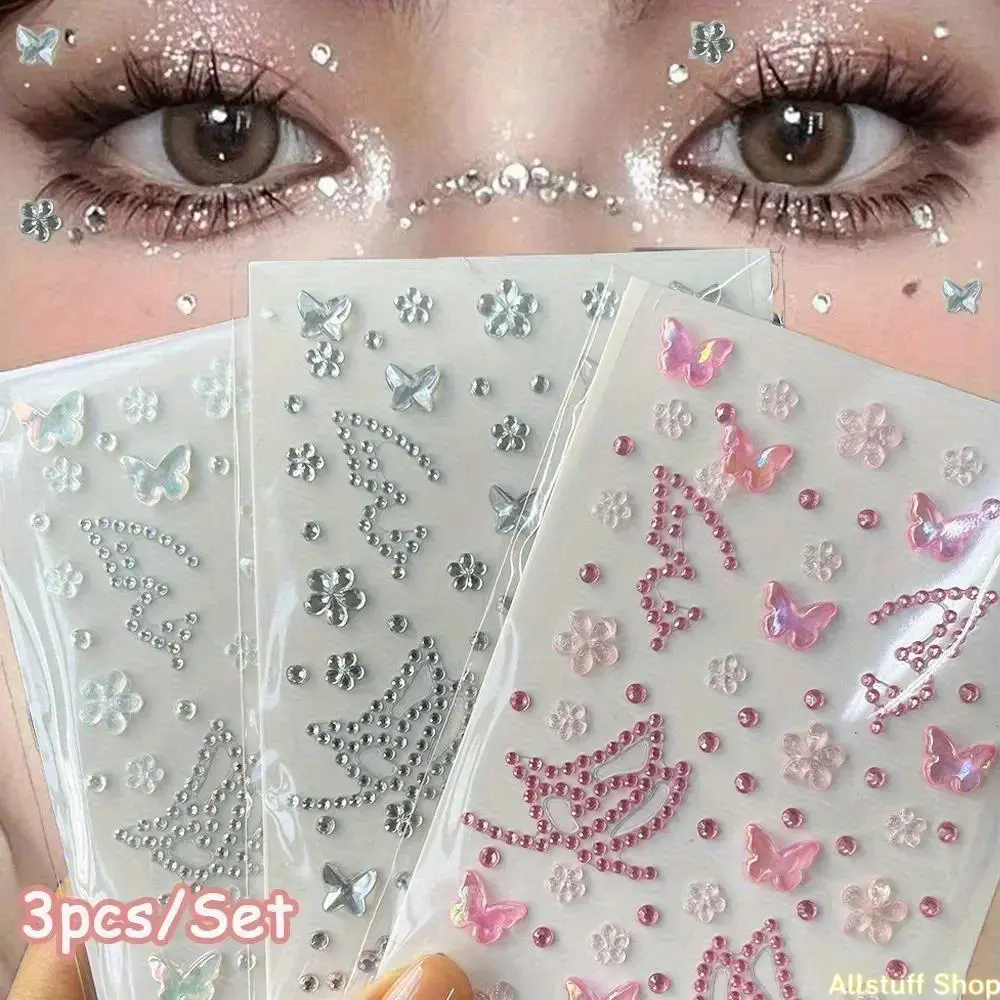 Holographic Resin Butterfly Face Jewels - Self-Adhesive Rhinestone Crystal Glitter Fake Tattoos, DIY Temporary Fashion Accessory for Halloween Cosplay, Concerts, Glitter Face Tattoos, Temporary Fake Tattoo tiktokshopbacktoschool
