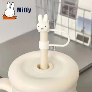 Kawaii Miffy Straw Topper Cute Miffy Rabbit Head Dust Plug Suitable 8-10mm Straws Accessories Cute Bunny Straw Cover Girl Gift