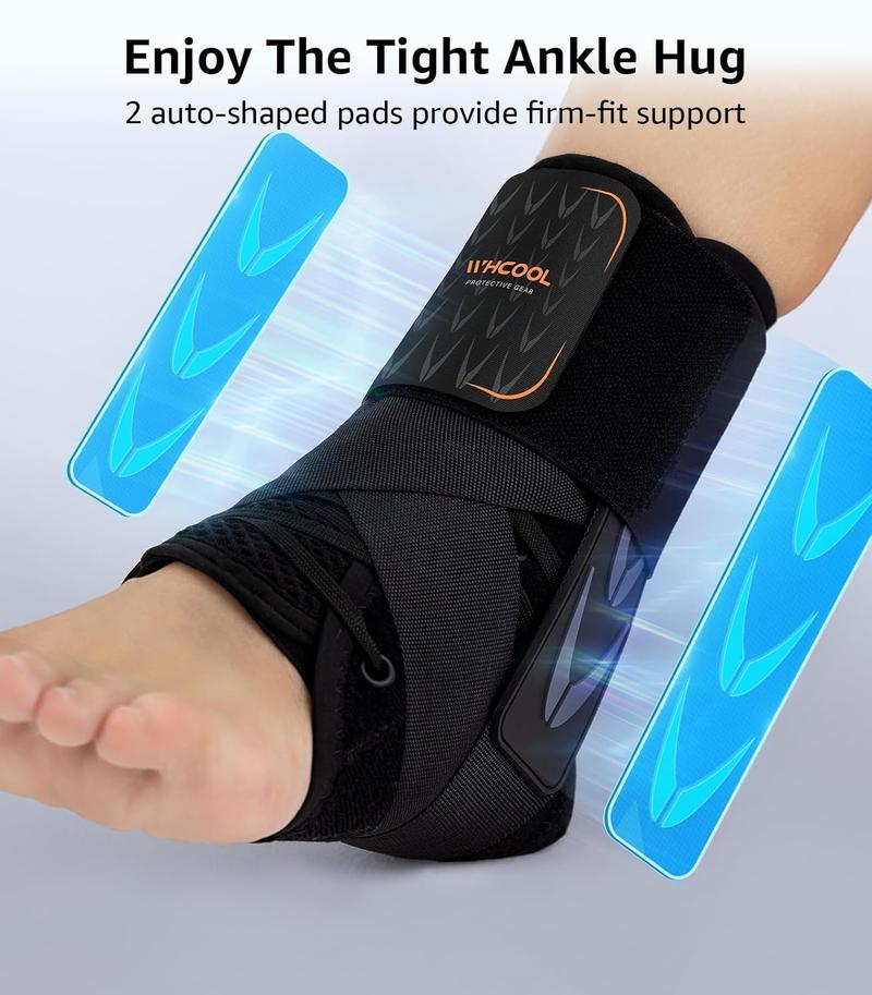 Slim-Fit Ankle Brace for Sprained Ankle, Velcro Lace Up Ankle Support for Women Men With 2 Auto-Shaped Pads, Air Fabric Cool Ankle Stabilizer for Injury Recover, Running,Sports, M(12"-13")