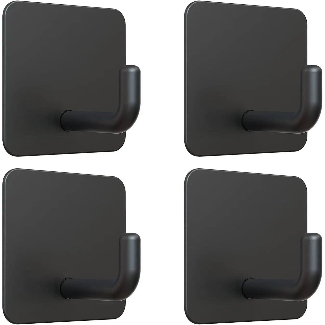 4 Pieces Metal Self-Adhesive Wall Hooks, Black No Drill Removable Bathroom Hooks, Heavy Duty Stick-on Hanging Hooks for Towels, Robes and Household Daily Storage Organization