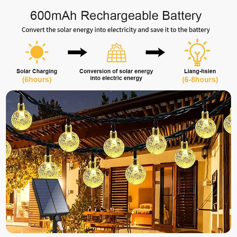 Solar LED Bubble Light String, Solar Crystal Ball, Outdoor Solar Lamp, 8 Lighting Modes, Garden Lantern, Party Decor