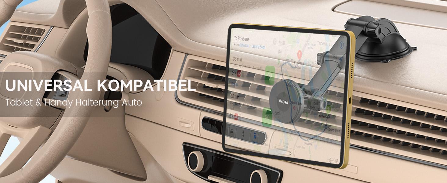 OHLPRO Magnetic Tablet Holder Car, 360° Rotating Car Mount, Telescopic Arm, Washable Suction Cup, Tablet Mounts for Dashboard, Windscreen, Compatible with 5-13 Inch iPad Smartphones
