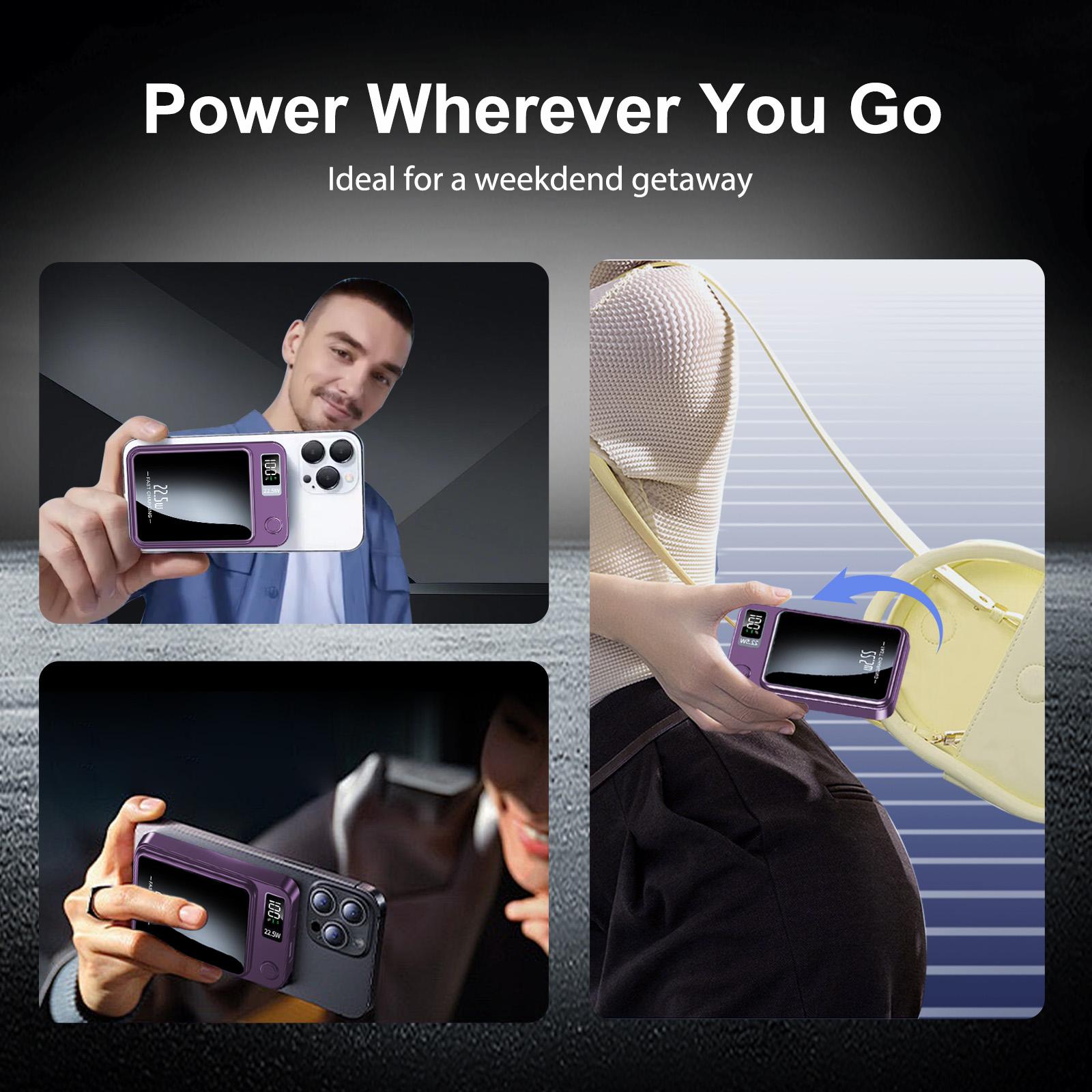 Portable Phone Power Bank with Cables, Magnetic Power Bank, 10000mAh Wireless Portable Charger with USB-C Cable, Battery Pack Only Compatible with iPhone 16/15/14/13/12/Pro Series