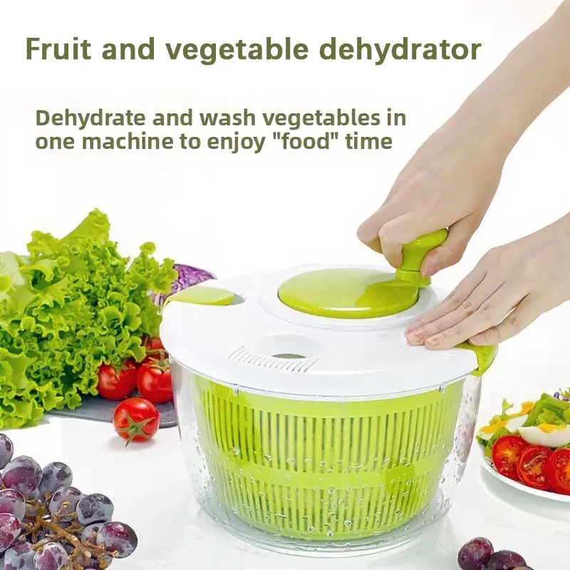 5L Fruit Vegetable Basket Large Spin Dryer, Creative Washing Bowl, Drainage Basket, Kitchen Dehydrator, Manual Shaking, Food Prep Tool