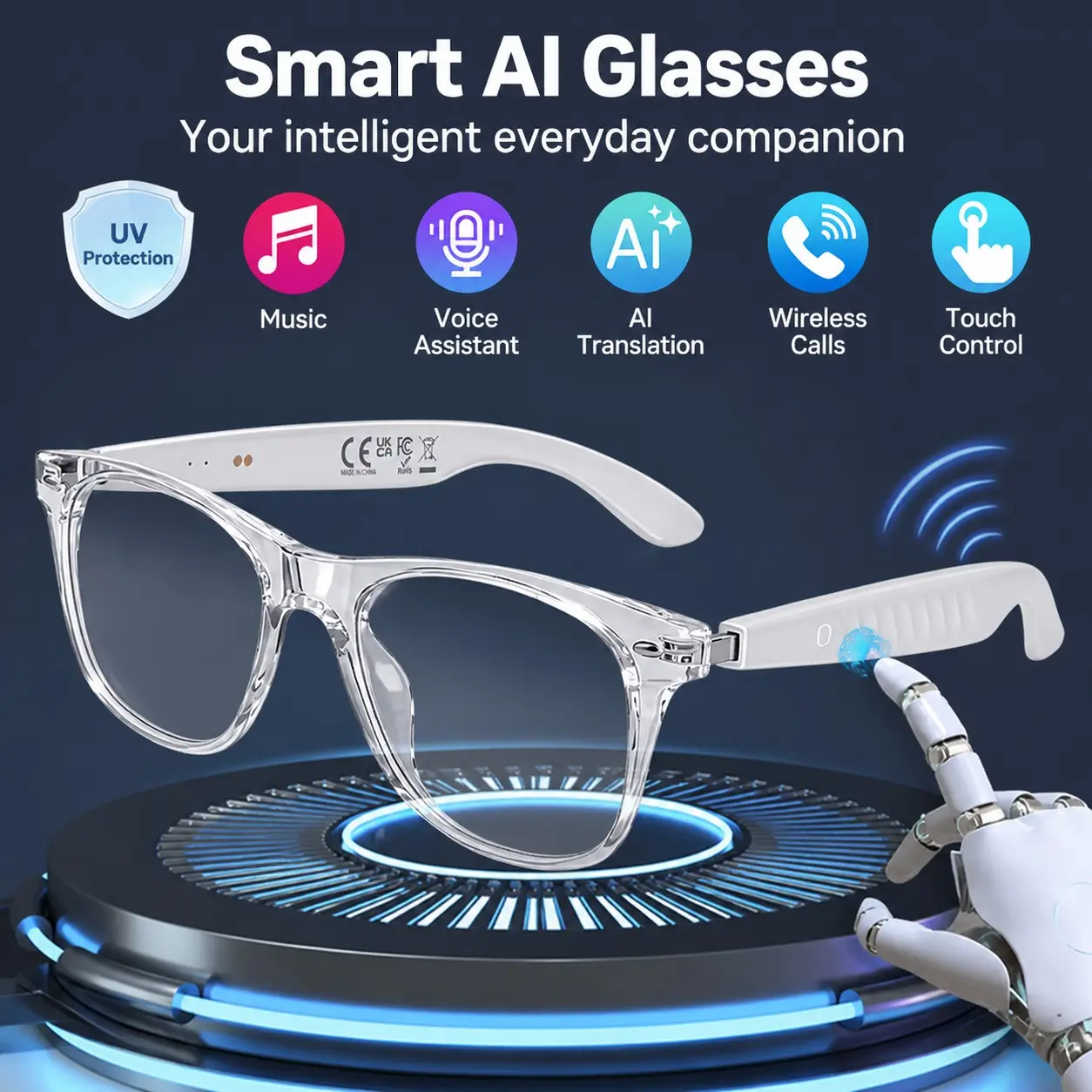 Fashionable glasses, male and female audio smart glasses, ultra light frame, AI intelligent translation glasses, Wireless Audio Glasses, enjoy sound, microphone and speaker, phone, voice assistant, suitable for meetings and indoor activities, ideal gift