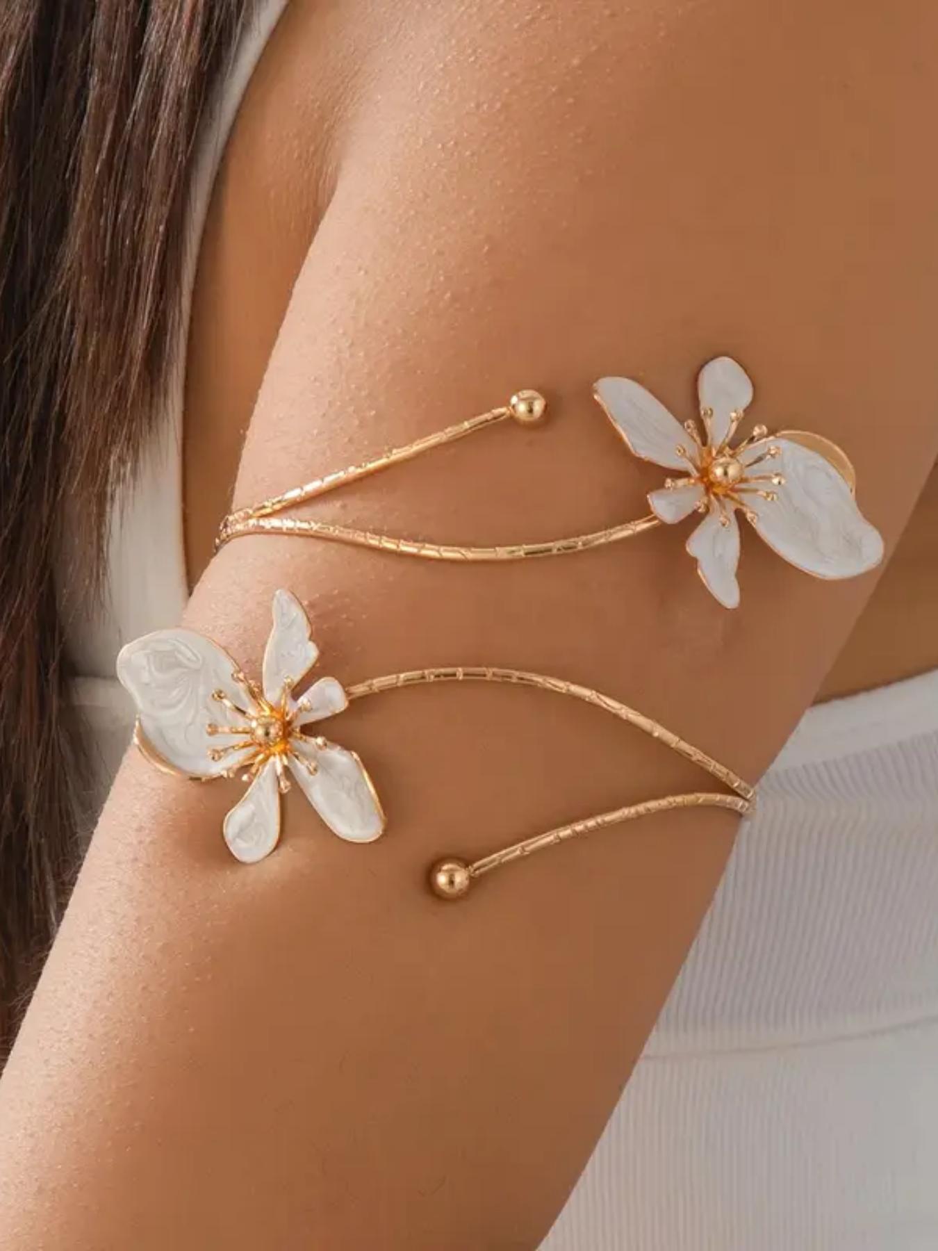 Elegant Floral Open Cuff Armlet, Adjustable Bangle for Women and Girls, Versatile Jewelry, Summer Dainty Jewelry, Perfect as a Birthday Gift, Trendy Fashionable Accessories, Fashionable Bracelet
