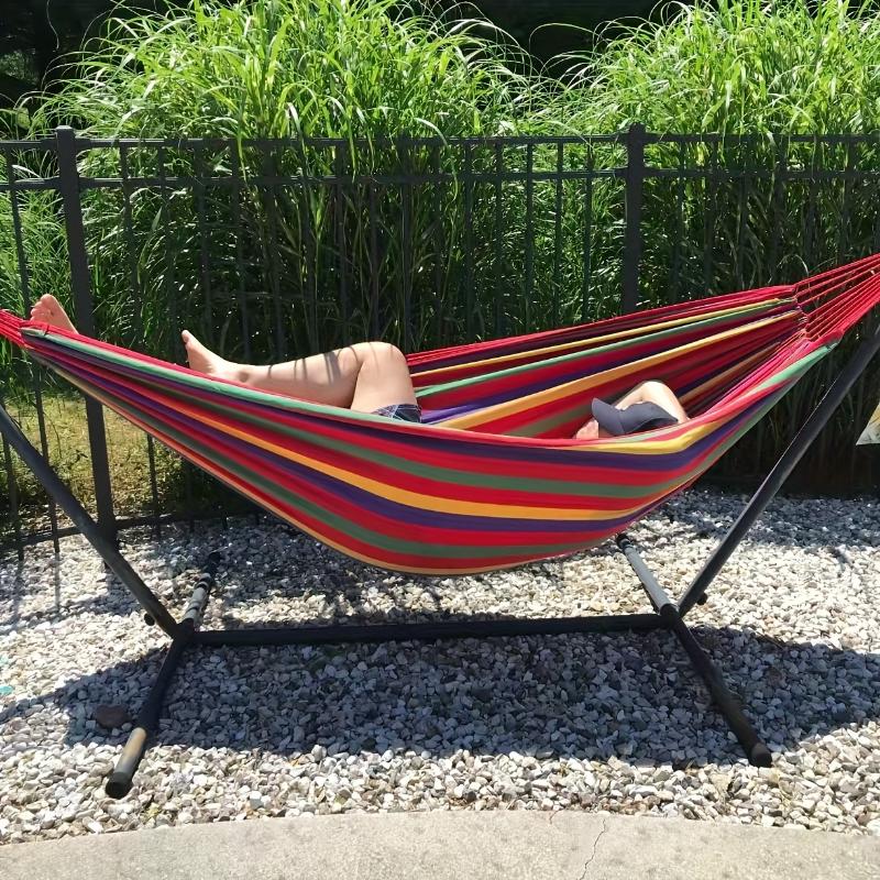 1 piece of 330-pound load-bearing anti-overturning color fabric hammock-with tree-friendly straps and portable storage bag, durable polyester material, essential for outdoor camping, indoor leisure, colorful design, weather-resistant fabric