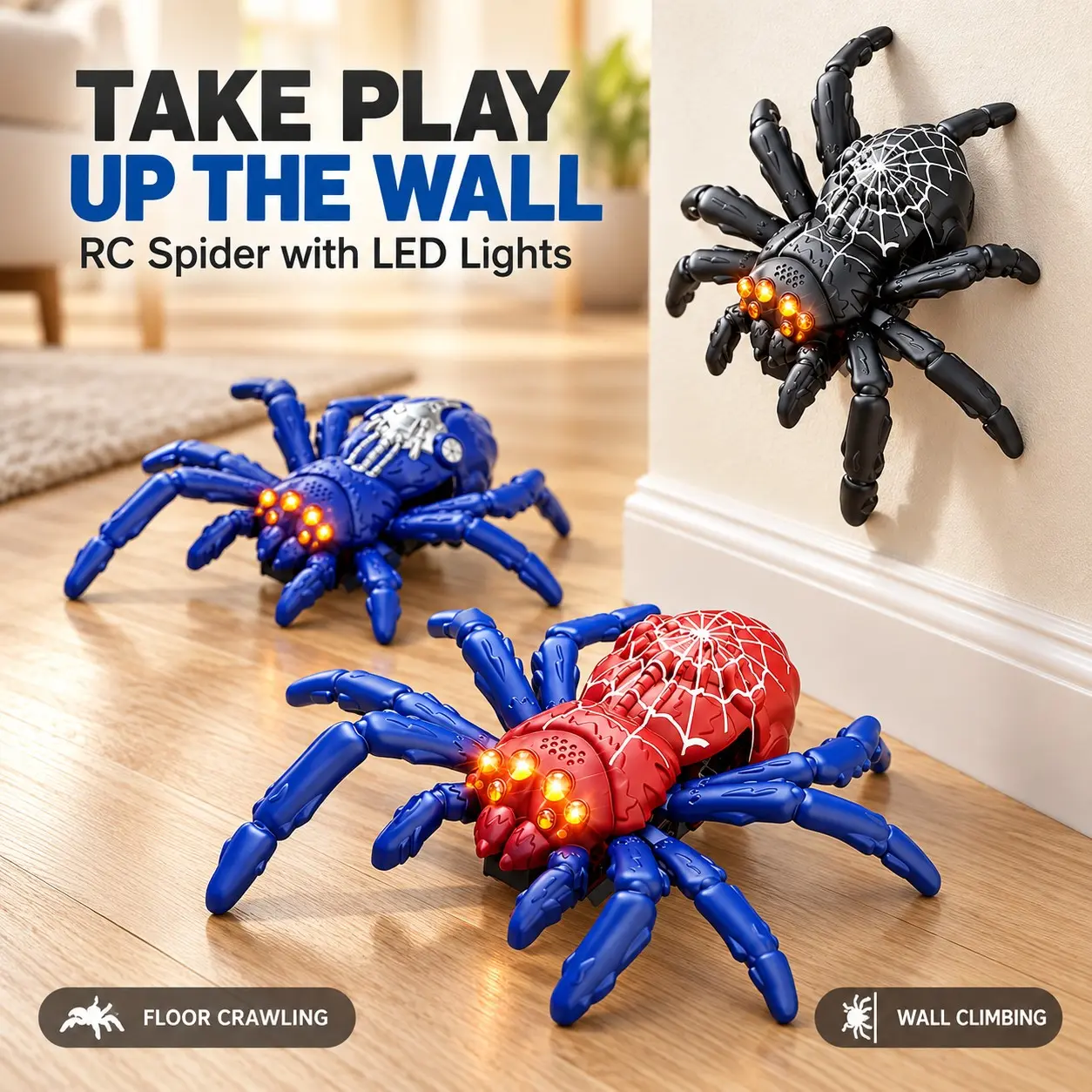 Remote Control Spider Toy, LED Light Up Crawling Spider Robot, 360° Rotation, Electric Floor Climbing, Fun Halloween Gift, Stem Toy for Kids, Animals