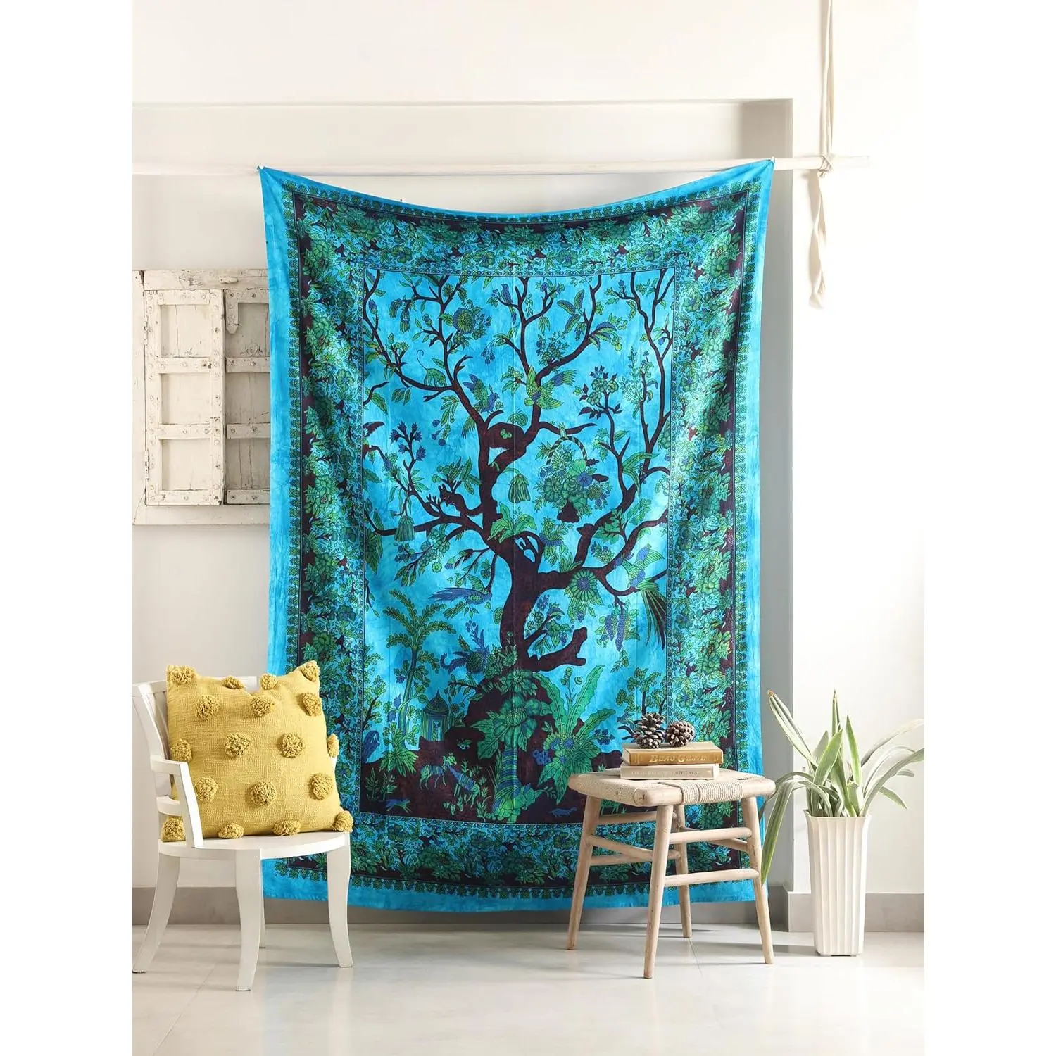 Popular Handicrafts Tapestry Wall Hanging Hippie Tree of Life Kaleidoscope Bohemian Hippy Intricate Floral Design Indian Tapestries Bedspread Turquoise,hank