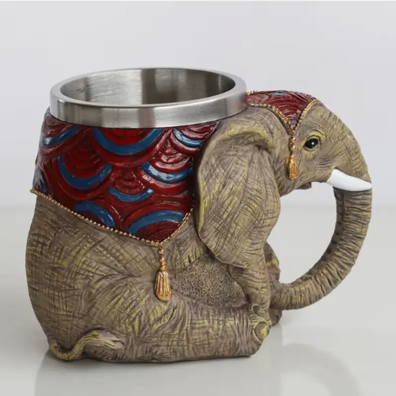 304 Stainless Steel Resin Craft Elephant Mug, Home Office Desk Ornament, Unique Beer Mug Design, Durable & Stylish Drinkware