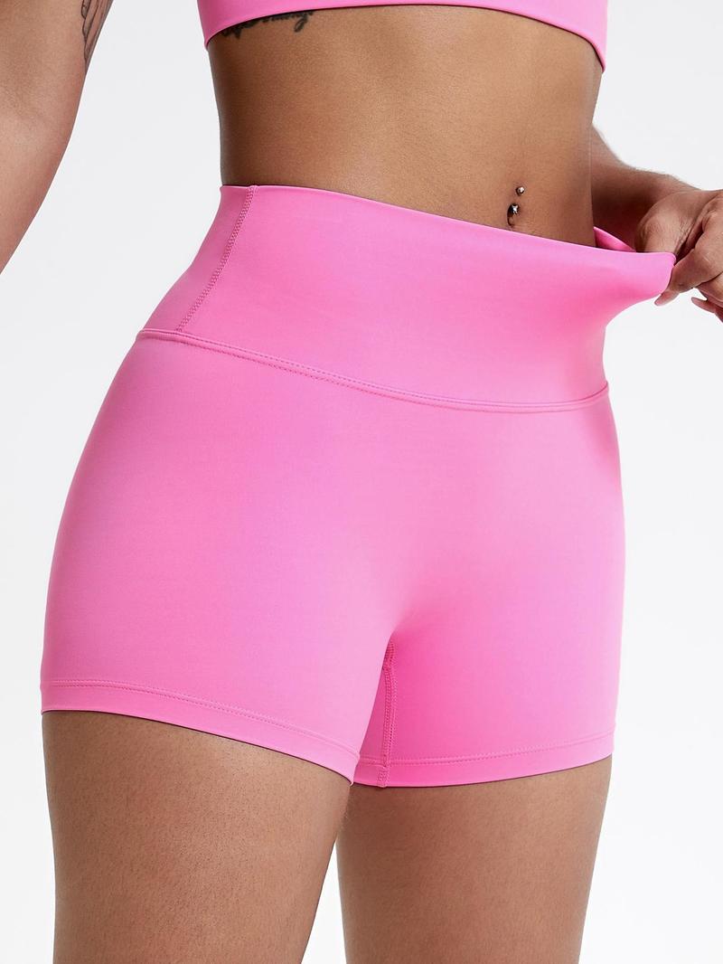 Women's Solid High Waist Sports Shorts, Gym Shorts, Running Workout Shorts, High Stretch Yoga Bottoms, Ladies Sportswear for Indoor Outdoor Wear