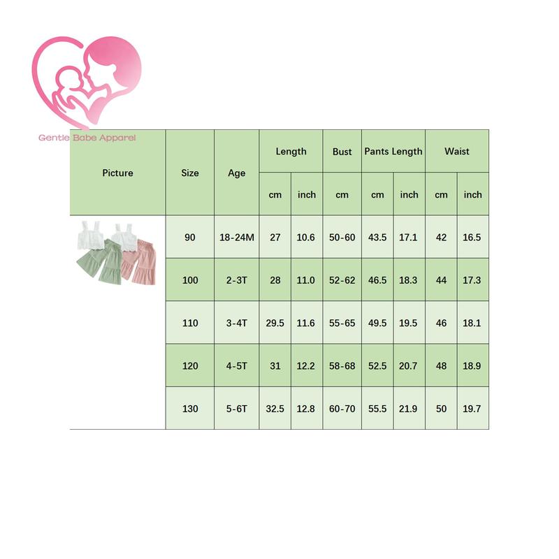 (65% Cotton) GBA Baby Baby Girls Summer Outfit Solid Color Sleeveless Lace Tank Tops and Elastic Casual Wide Leg Pants Set