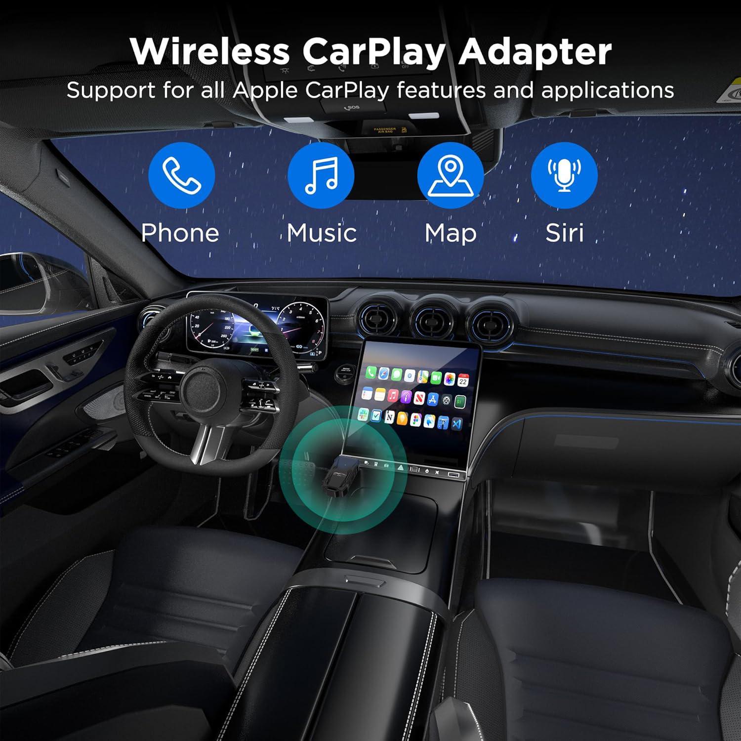 Wireless Car Adapter, Plug & Play Car Wireless Adapter, Compatible with iPhone & Android, Car Electronics Accessories